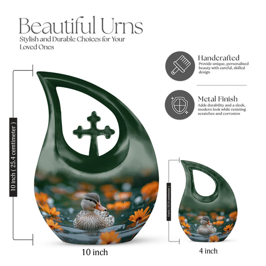 10-inch Floral Duck Reflection Cross Drop Urn