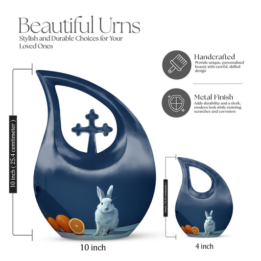 10-inch Citrus White Bunny Cross Drop memorial urn