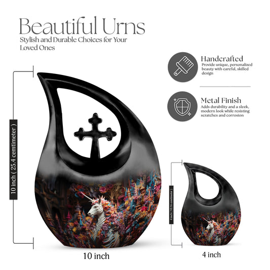Ornate Fantasy 10-inch Cross Drop Aluminum Urn