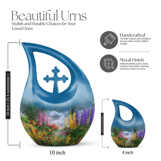 Flower-themed Cross Drop, Large Modern Mom Urn