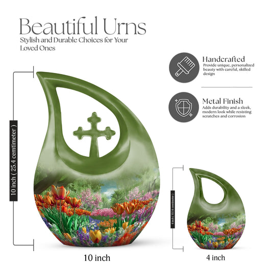10-inch Flower-Themed Cross Drop Memorial Urn,