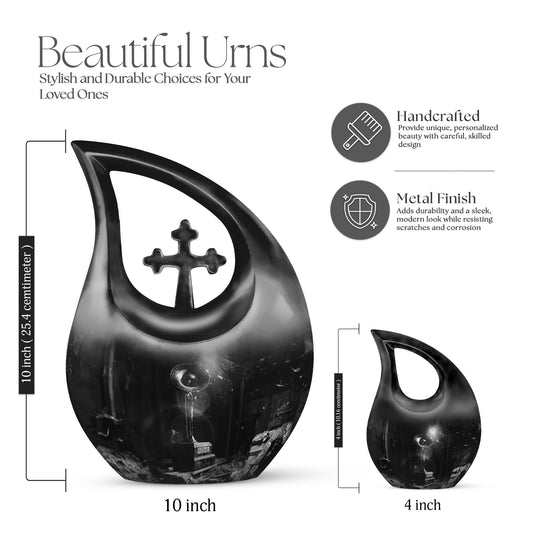 10 Inch Cross Drop Gramophone Urn Vase, Large Memorial