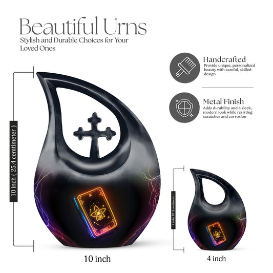 10-inch Tarot-themed Cross Drop Urn, engraved funeral