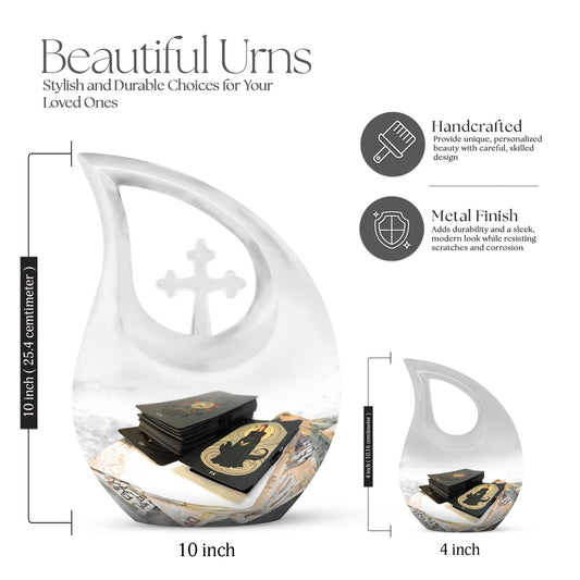10-inch Tarot Urn, Cross Drop design, Full size burial urn