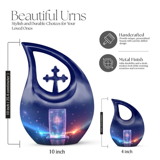 10-inch Zodiac urn with Cross Drop design, customized