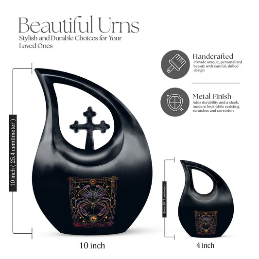 10 Inch Zodiac-themed Large Cremation Urn with Cross