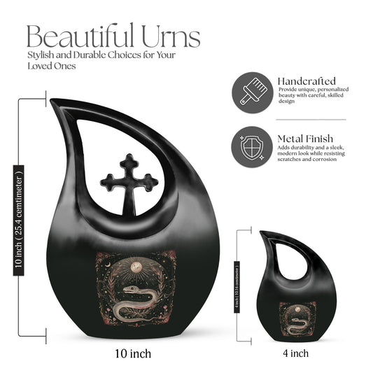 10-inch Snake Urn with Cross Drop Design, Offering Engraved Personalization