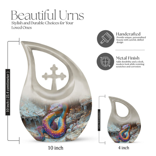 10-inch Snake Urn with Cross Drop design, Customizable Aluminium Protective Memorial Urn