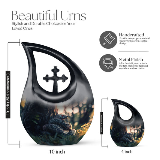 10-inch snake-themed cross drop memorial urn