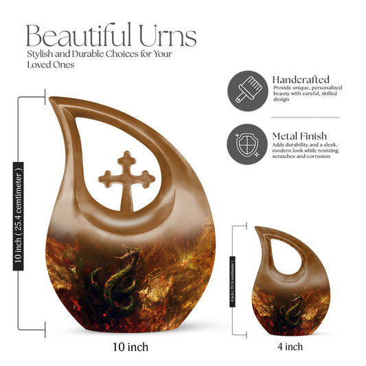 Snake-themed 10-inch Cross Drop Memorial Urn