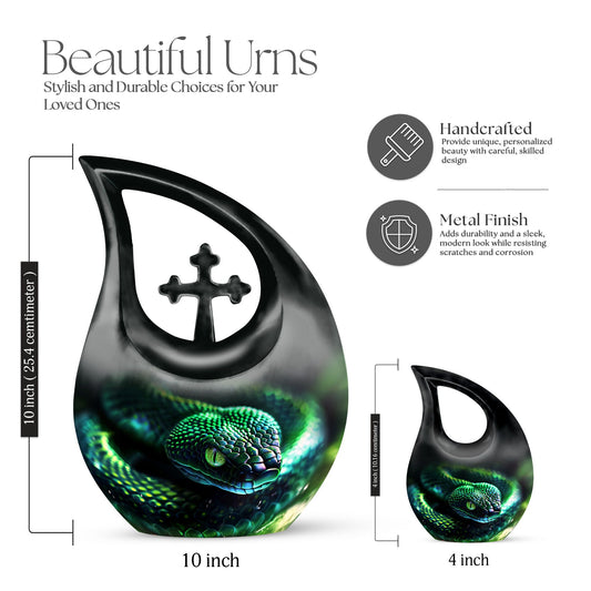 10-inch Snake-themed urn with Cross-Drop Design,