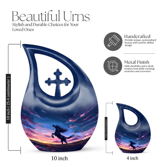 10-inch Horse Urn with Cross Drop design,