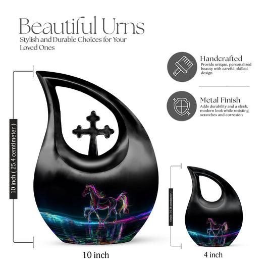 10-inch horse urn with Cross Drop design,