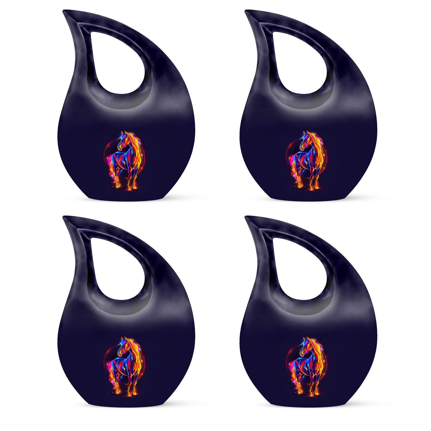 horse urn with cross drop design