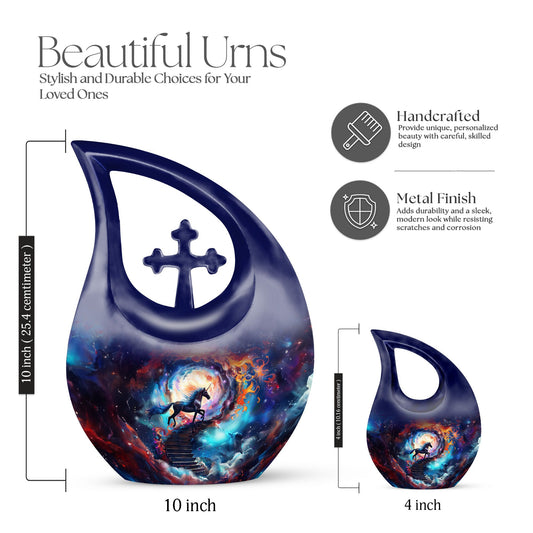 Blue Horse-themed urn