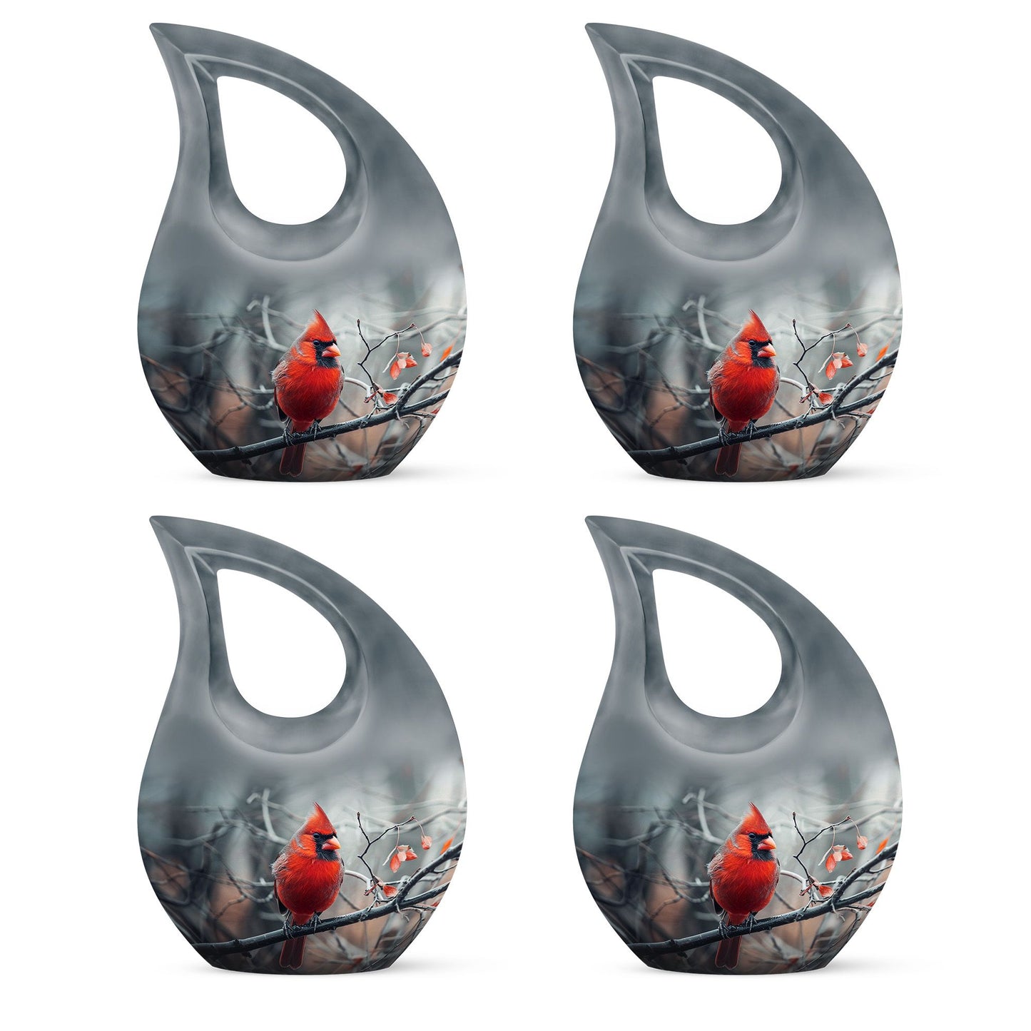 10-inch Cardinal Bird Cross Drop memorial urn, customizable, with velvet pouch