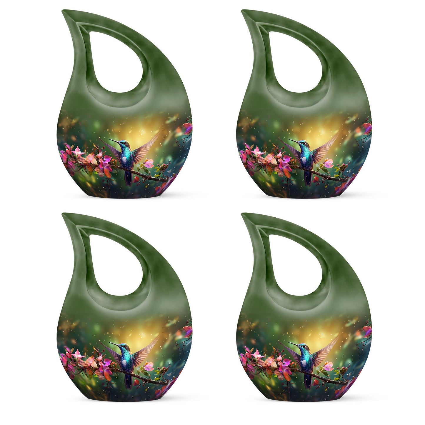 Large 10-inch Humming Birds Urn with Cross Drop design for ashes