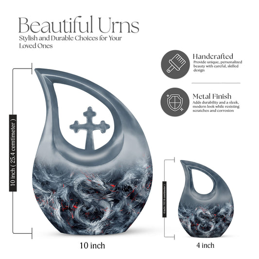 10 Inch Cross Drop Design Dragon Urn