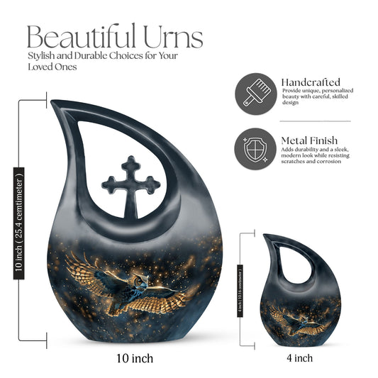 10-inch Owl-themed Cross Drop Urn