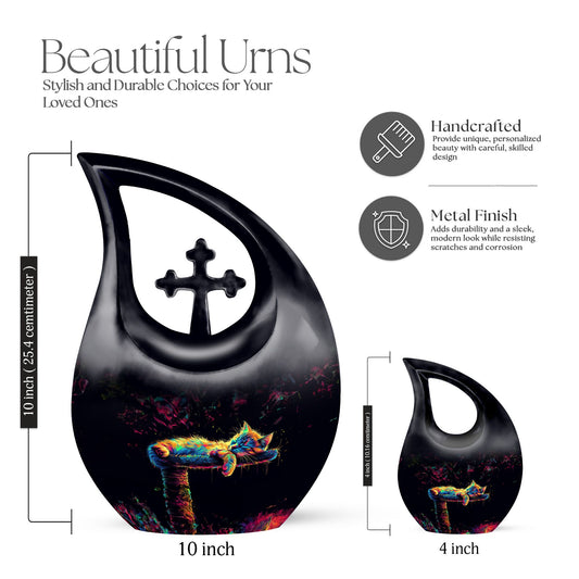 10-inch Cross Drop design Cat Urn