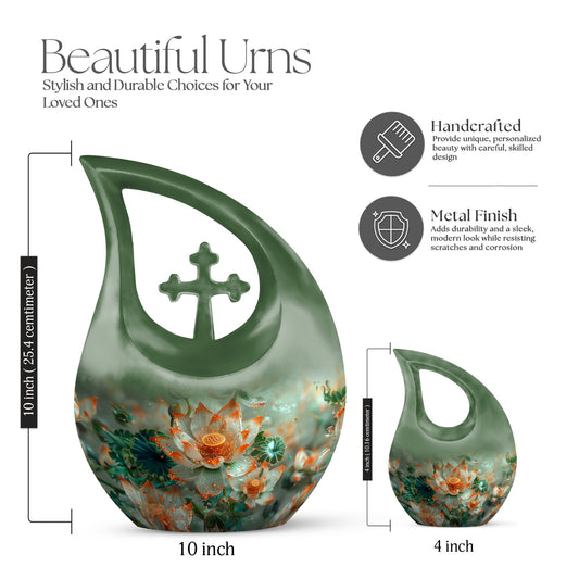 10 Inch Cross Drop Lotus Urn