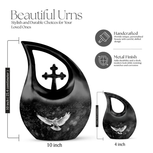 10 inch Dove Urn with Cross Drop design,