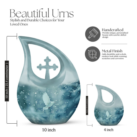 10-inch Dove Themed Cross Drop Design Cremation Urn