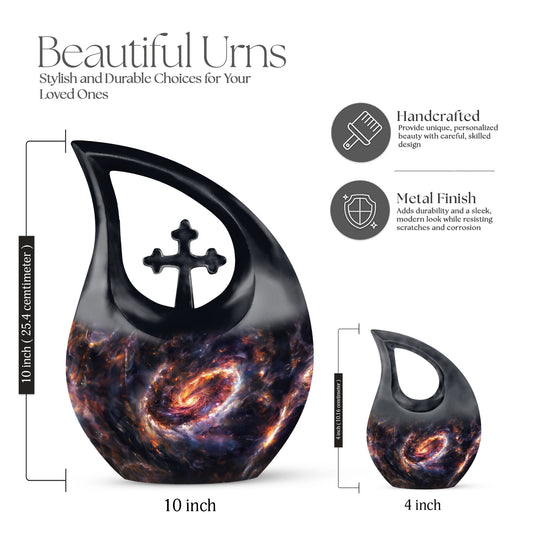 Galaxy themed 10 Inch Cross Drop memorial urn,
