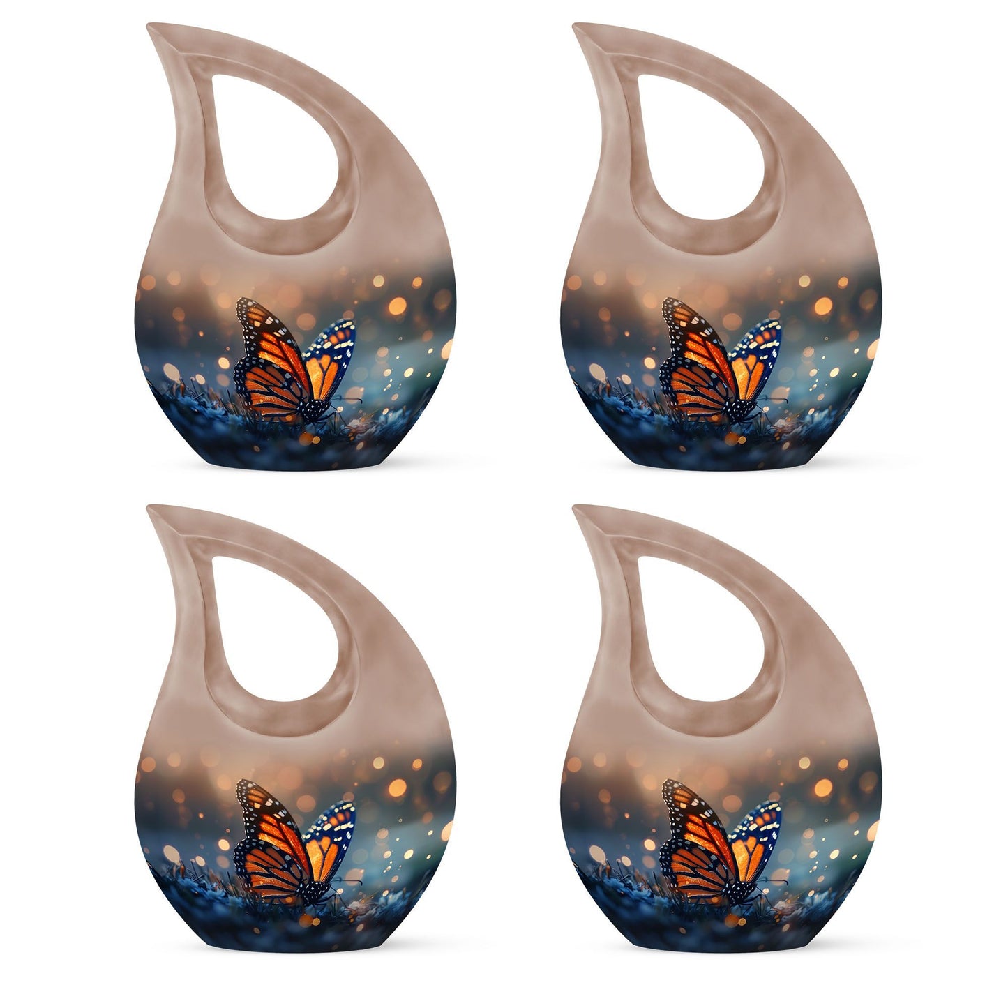 10-inch Butterfly Themed Cross Drop Aluminium Modern Urn