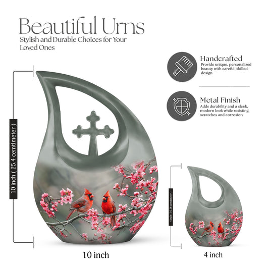 Medium-sized Cardinal Bird Urn with Cross Drop design,