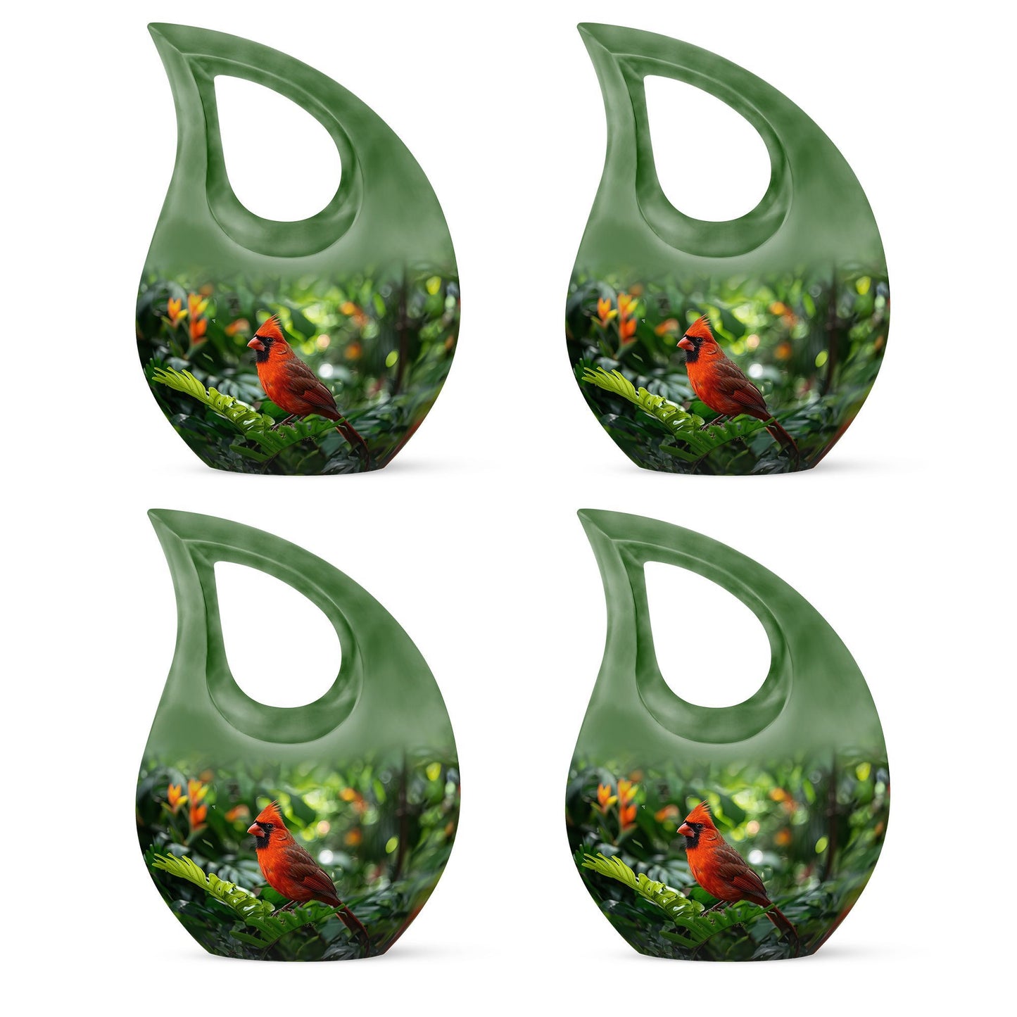 10-inch Cross Drop design Cardinal Bird Metal Cremation Urn,