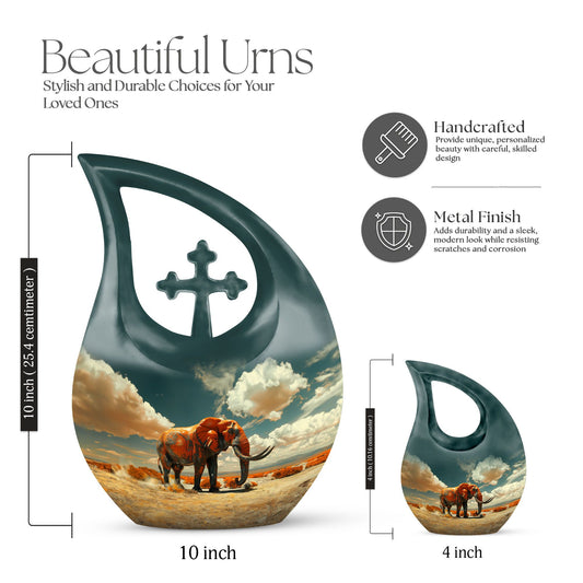 10-inch Mamoth urn with cross drop design and custom