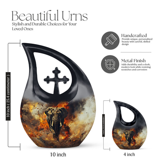10-inch Mamoth Urn with Cross Drop design for ashes,
