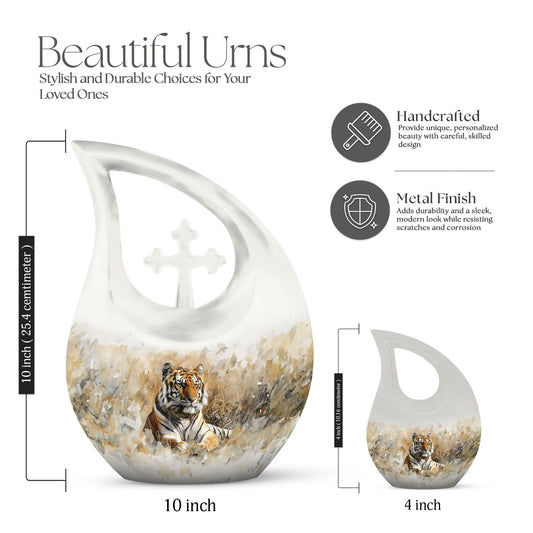 Medium Size Tiger themed Cross Drop Memorial Urn,