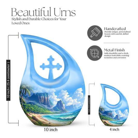 10-inch Beach-themed cross drop memorial urn