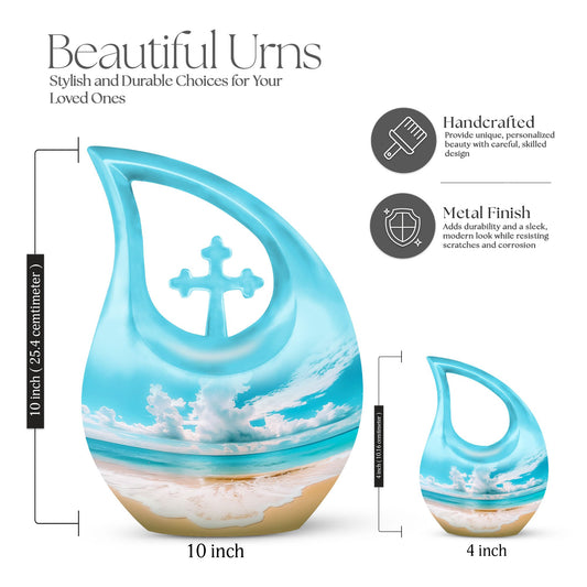 10-inch Beach-themed Cross Drop Memorial Urn