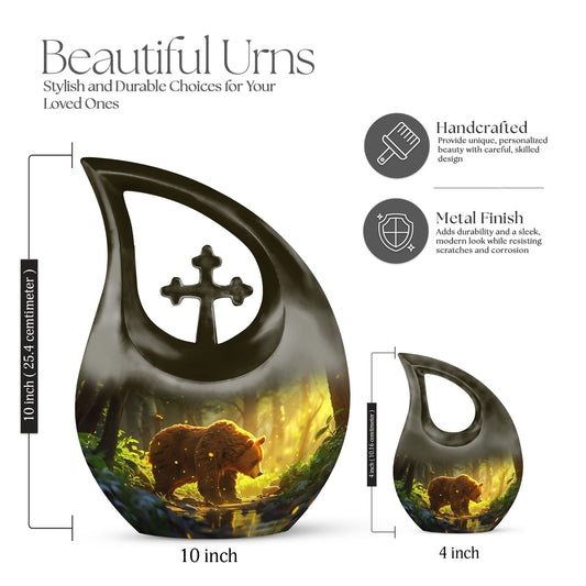 bear themed Cross Drop design Urn