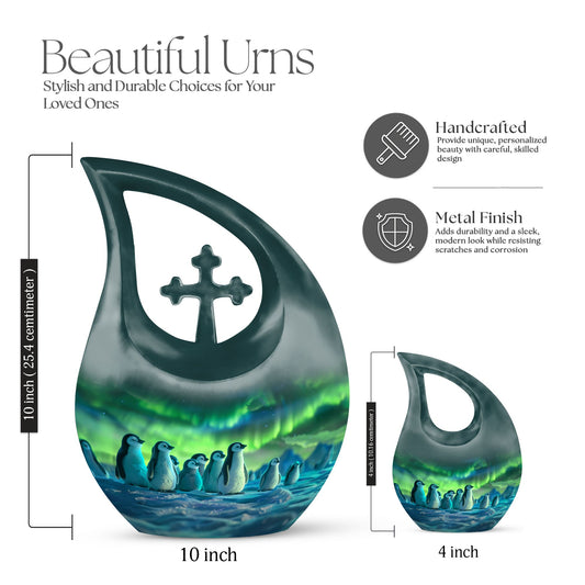 10 Inch Penguin Themed Cross Drop Beautiful Urn