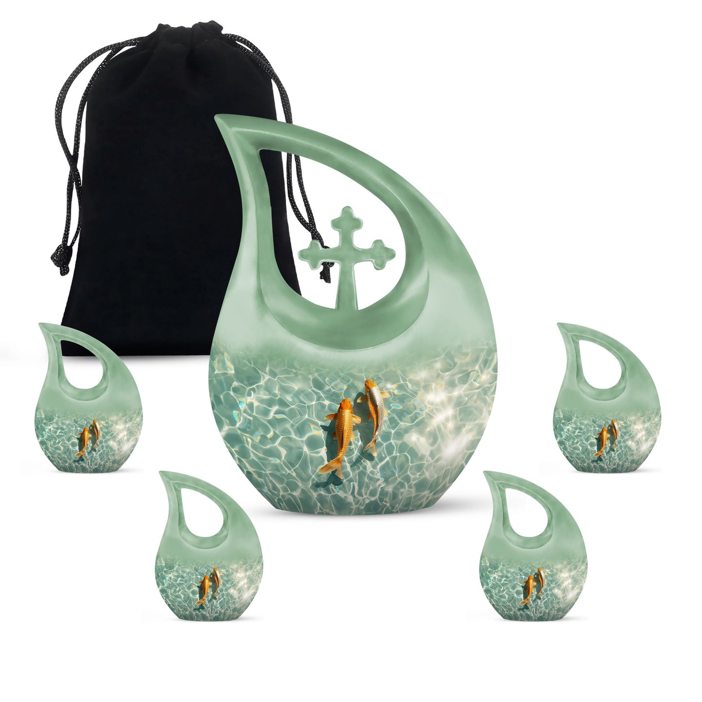 Gold Personalized Fish Memorial Urn for Pet Ashes - 10-inch, 200 cu in - Yatskia