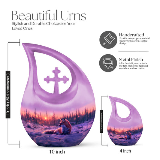 10-Inch Fox Themed Cross Drop Aluminium keepsake urn