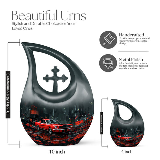 10-inch Car Themed Beautiful Cross-drop Aluminium Urn