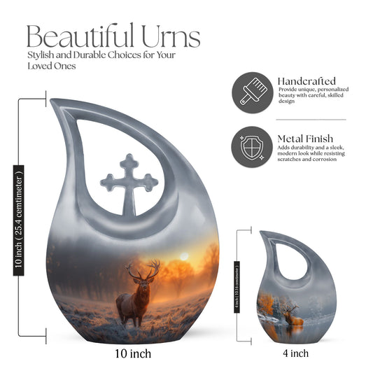 10 Inch Deer-themed Large Aluminium Cremation Urn