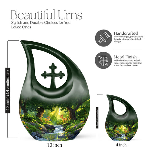 10-inch blue Deer Urn, Cross Drop design,