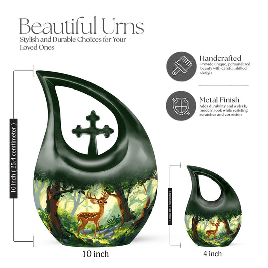 Deer themed Cross Drop design Large Urn