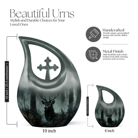 10-inch Deer Urn with Cross Drop design