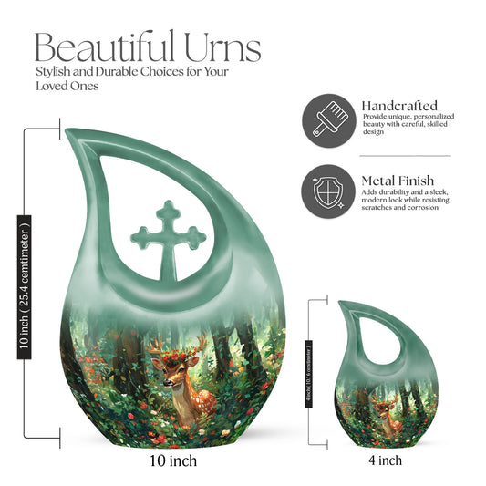 10-inch Deer-themed Aluminium Cross Drop Urn