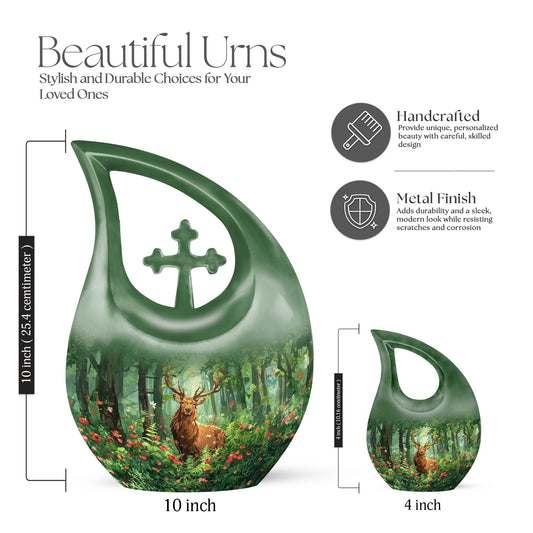 10-inch Aluminium Deer Urn with Cross Drop Design,