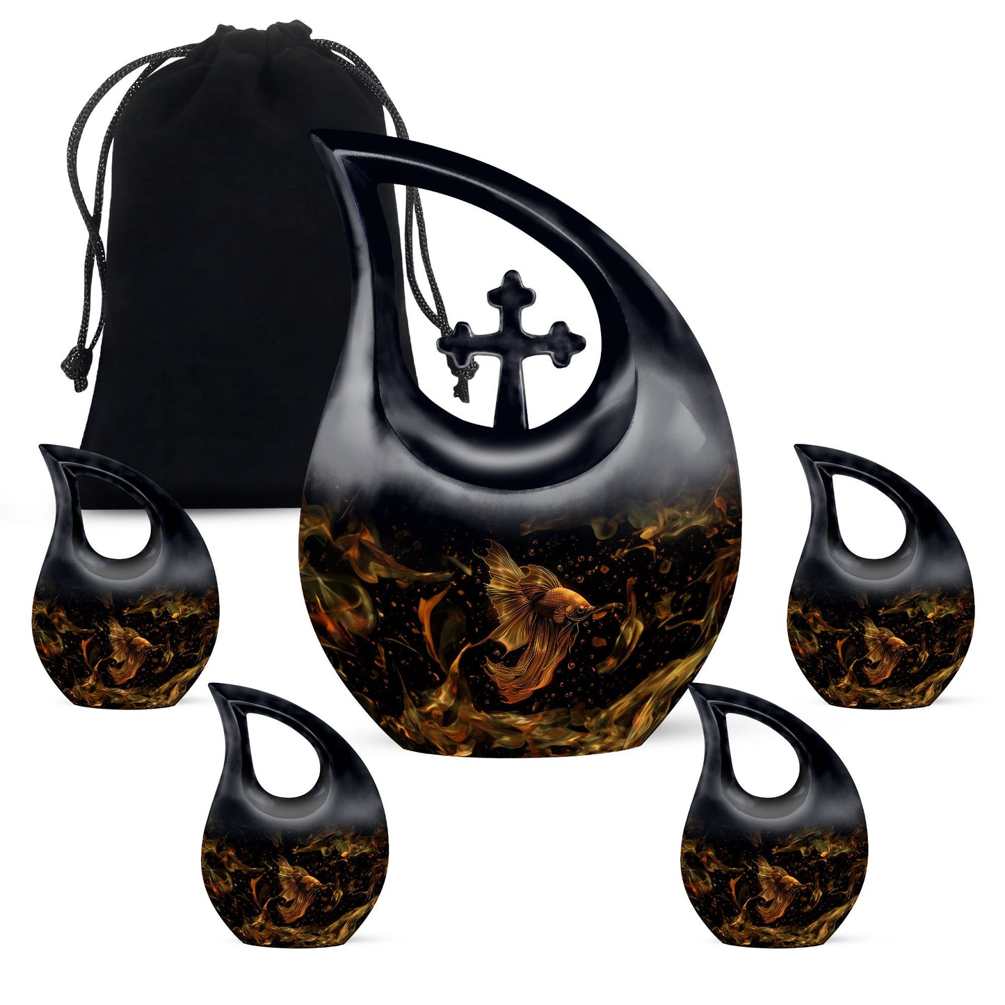 Black Personalized Fish Cremation Urn for Pet Ashes - 10-inch, 200 cu in - Yatskia