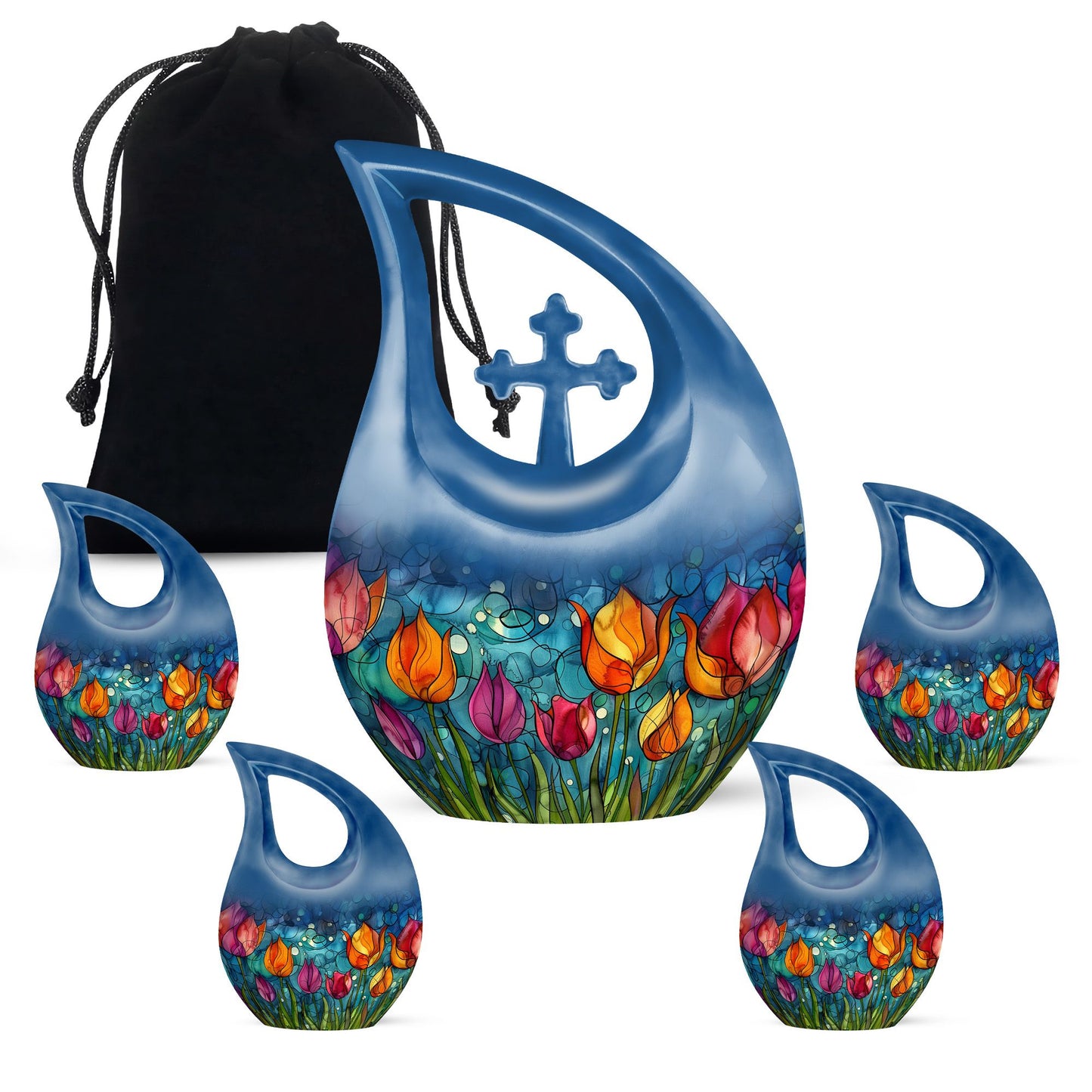 Blue Personalized Hummingbird Keepsake Urn for Human Ashes - 10-inch, 200 cu in - Yatskia