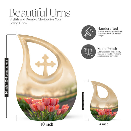 10 Inch Tulip-themed Cross Drop Urn